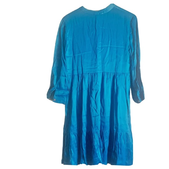 JOHNNY WAS Tiered Mandarin Collar Satiny Cottagecore Dress Peacock XS - Picture 4 of 10